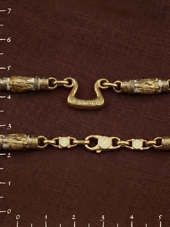 Цепь из лимонного золота c эмаль и бивнем мамонта