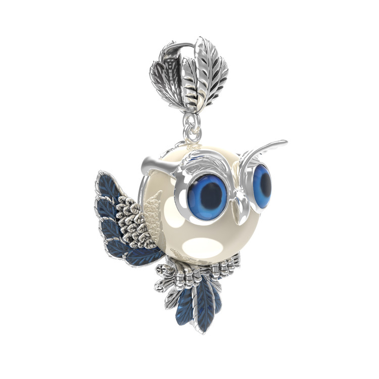 Подвеска из белого золота c эмаль и жемчугом