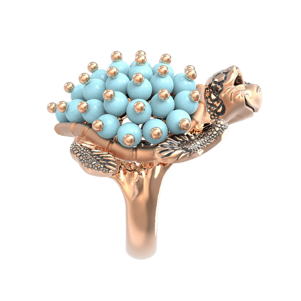 Кольцо из золота c эмаль и бирюзой