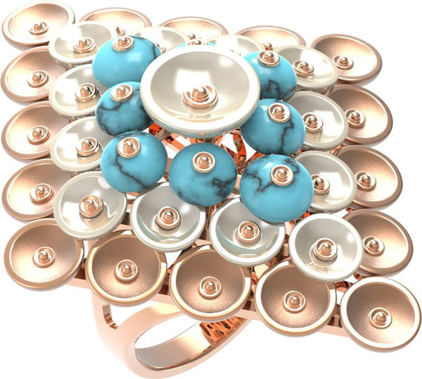 Кольцо из золота c бирюзой и перламутром