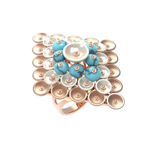 Кольцо из золота c бирюзой и перламутром