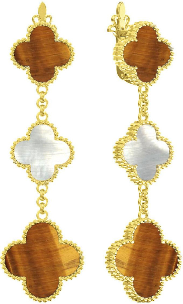 Серьги из лимонного золота c тигровым глазом и перламутром