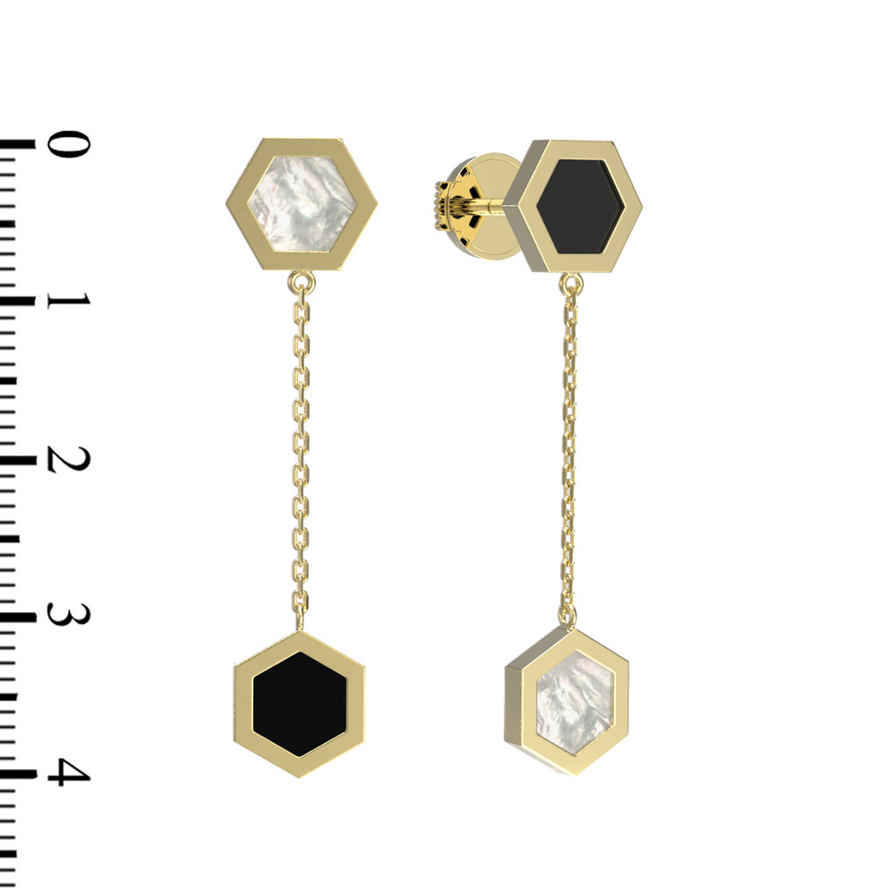 Серьги из лимонного золота c ониксом и перламутром