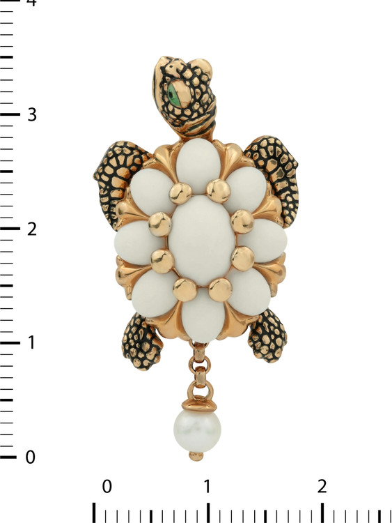 Подвеска из золота c эмаль , жемчугом и бивнем мамонта