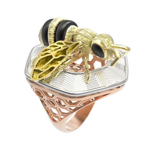 Кольцо из золота c эмаль , ониксом и эмалью