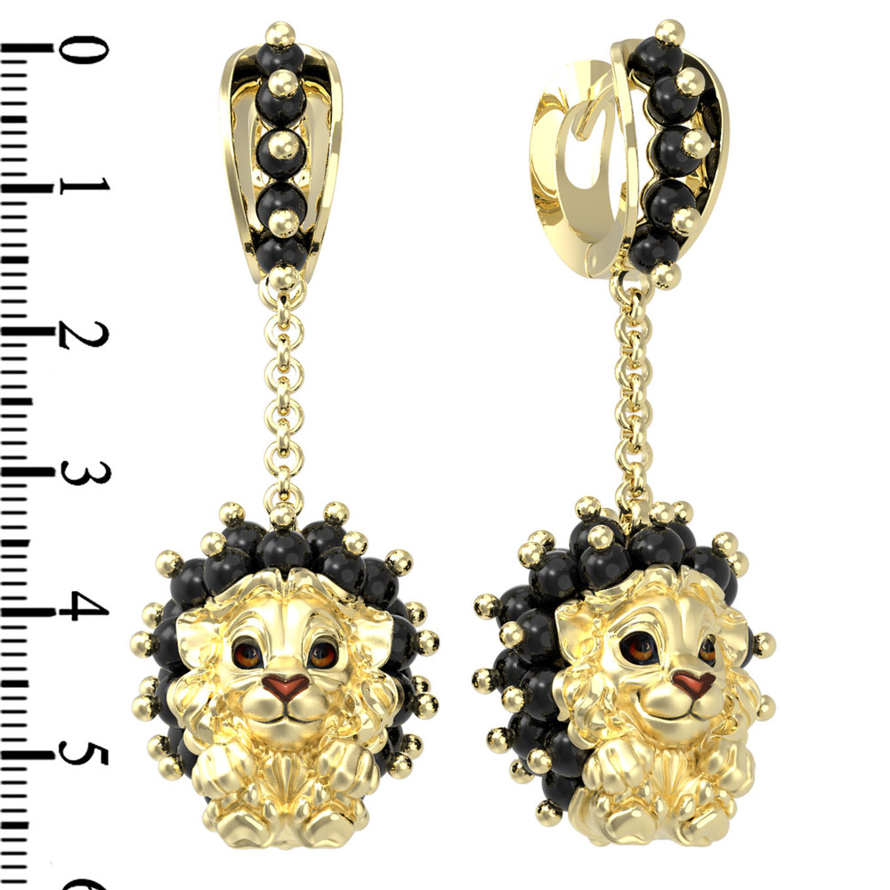 Серьги из лимонного золота c эмаль и ониксом