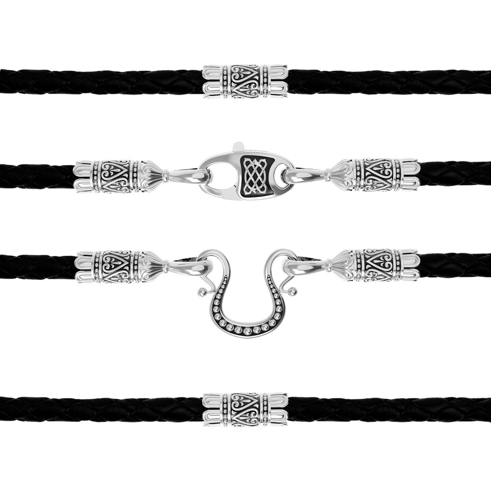 Шнурок кожаный из белого золота c кожаным шнурком