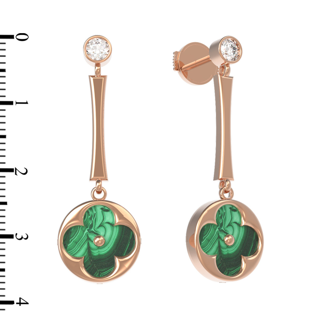 Серьги из золота c фианитом и малахитом