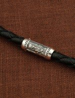 Гайтан из серебра 960 пробы c кожаным шнурком и ониксом