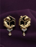 Серьги из лимонного золота 585 пробы c бриллиантами и ониксом