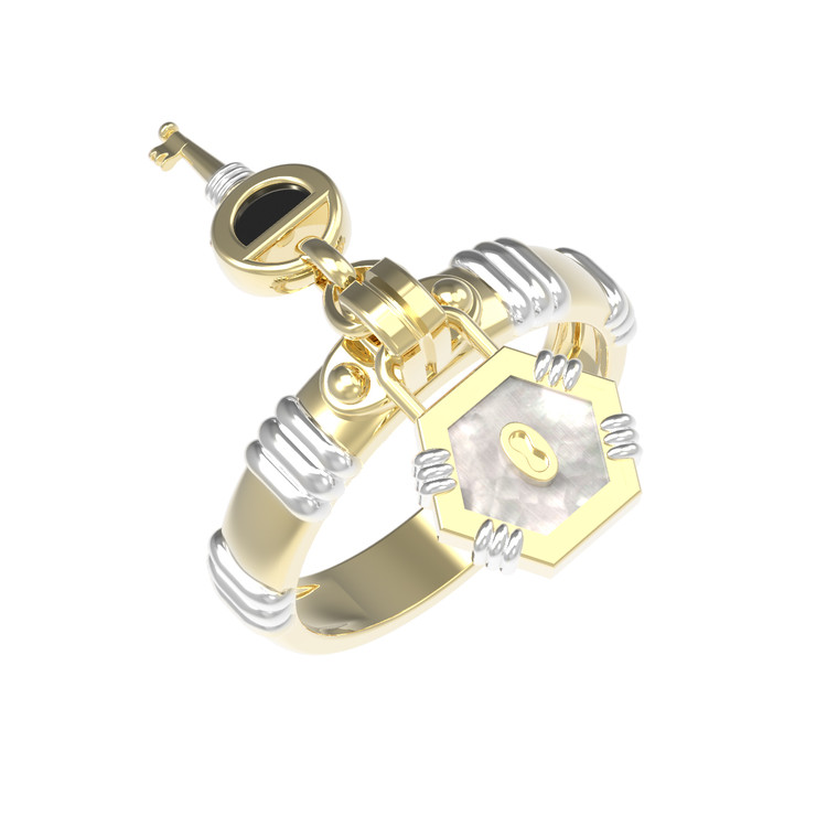 Кольцо из лимонного золота c ониксом и перламутром