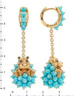 Серьги из золота 585 пробы c эмалью и бирюзой