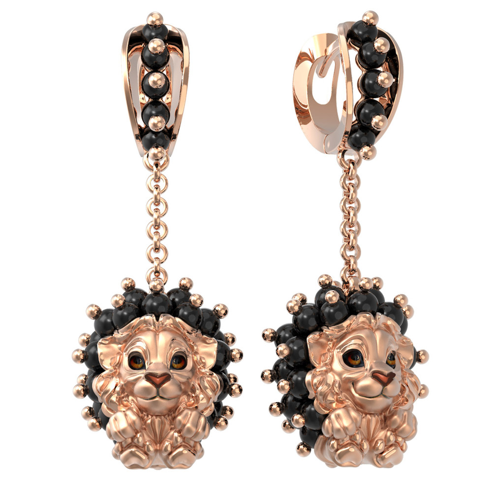 Серьги из золота c эмаль и ониксом