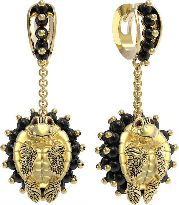 Серьги из лимонного золота c эмаль и ониксом