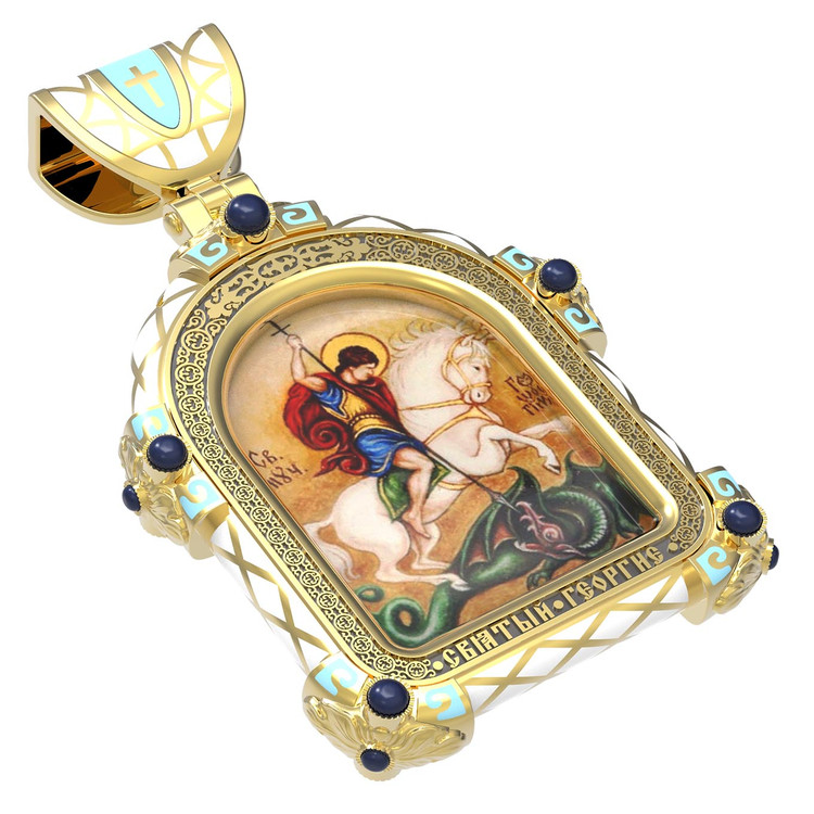 Образок из лимонного золота c эмаль , иконописью и темперой