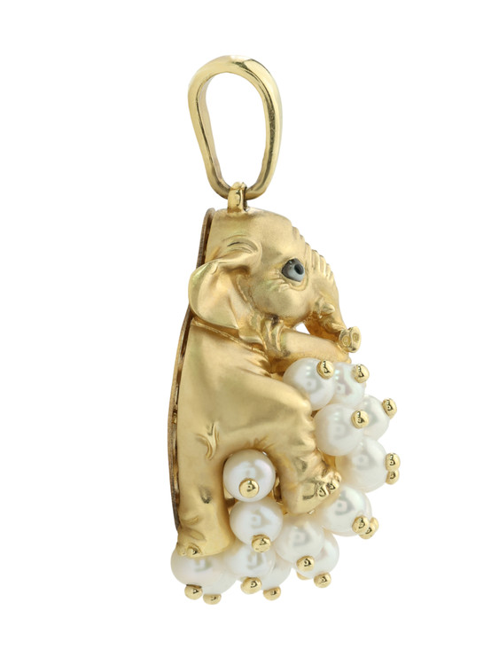 Подвеска из лимонного золота c эмаль и жемчугом