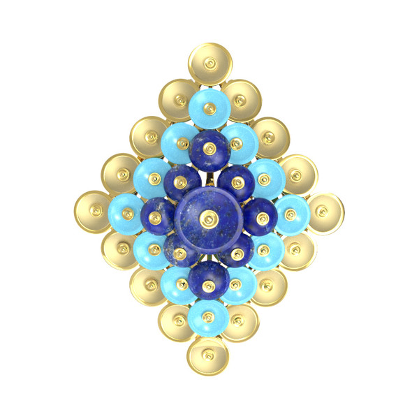 Подвеска из лимонного золота c бирюзой и лазуритом