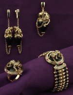 Серьги из лимонного золота 585 пробы c эмалью и ониксом