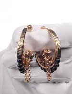 Серьги из золота 585 пробы c эмалью и ониксом