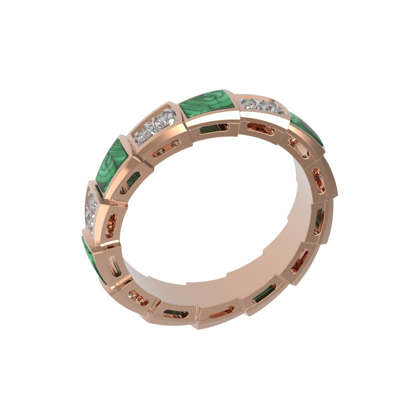 Кольцо из золота c бриллиантами и малахитом