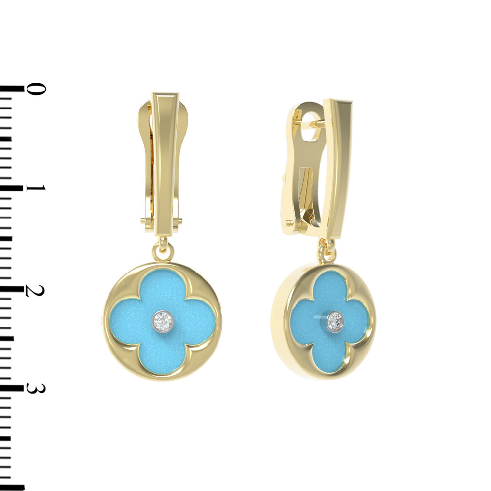 Серьги из лимонного золота c бриллиантами и бирюзой