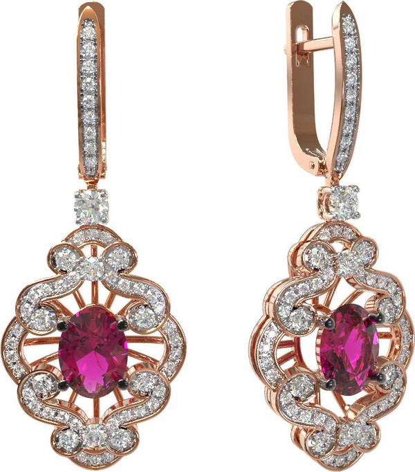 Серьги из золота c бриллиантами и рубином