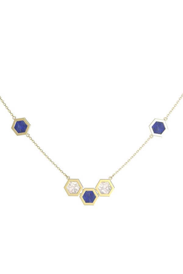 Колье из лимонного золота c лазуритом и перламутром