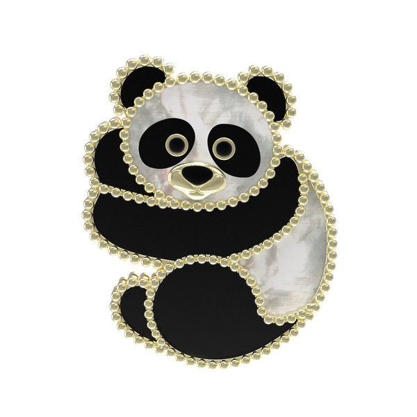 Брошь из лимонного золота c эмаль , ониксом и перламутром