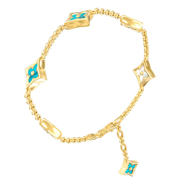 Браслет из лимонного золота c бирюзой и перламутром