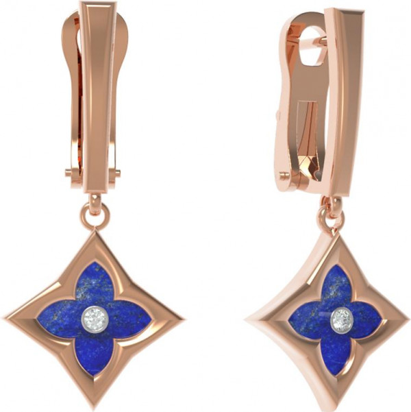 Серьги из золота c бриллиантами и лазуритом