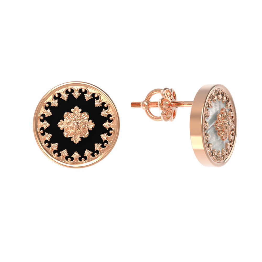 Серьги из золота c ониксом и перламутром