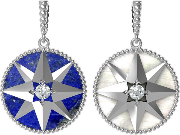 Подвеска из белого золота c фианитом, лазуритом и перламутром