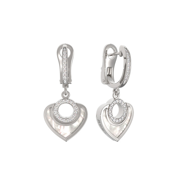 Серьги из белого золота c бриллиантами и перламутром