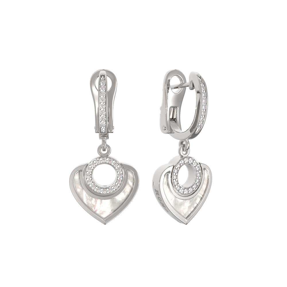 Серьги из белого золота c бриллиантами и перламутром