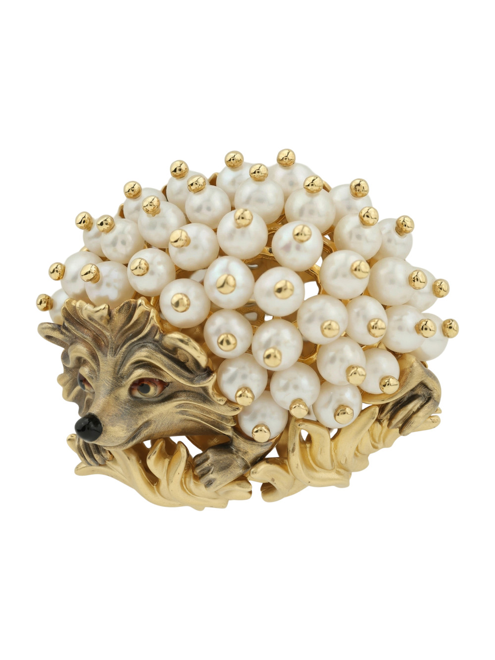 Брошь из лимонного золота c эмаль и жемчугом