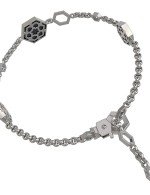 Браслет из белого золота 585 пробы c бриллиантами, ониксом и перламутром