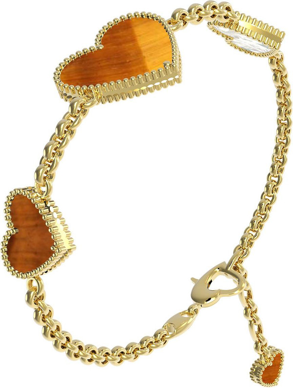 Браслет из лимонного золота c тигровым глазом и перламутром