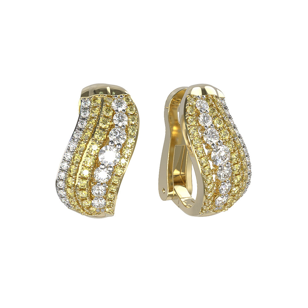 Серьги из лимонного золота c бриллиантами и сапфиром