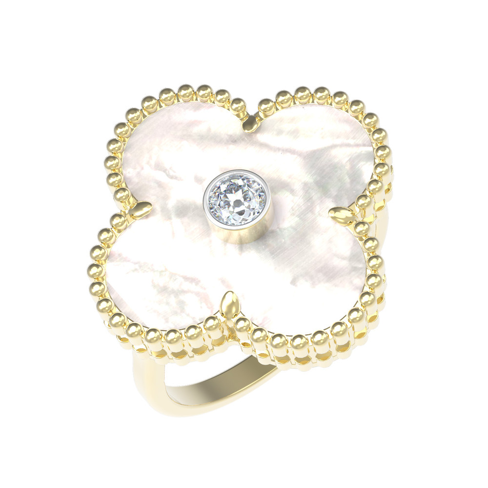 Кольцо из лимонного золота c бриллиантами и перламутром