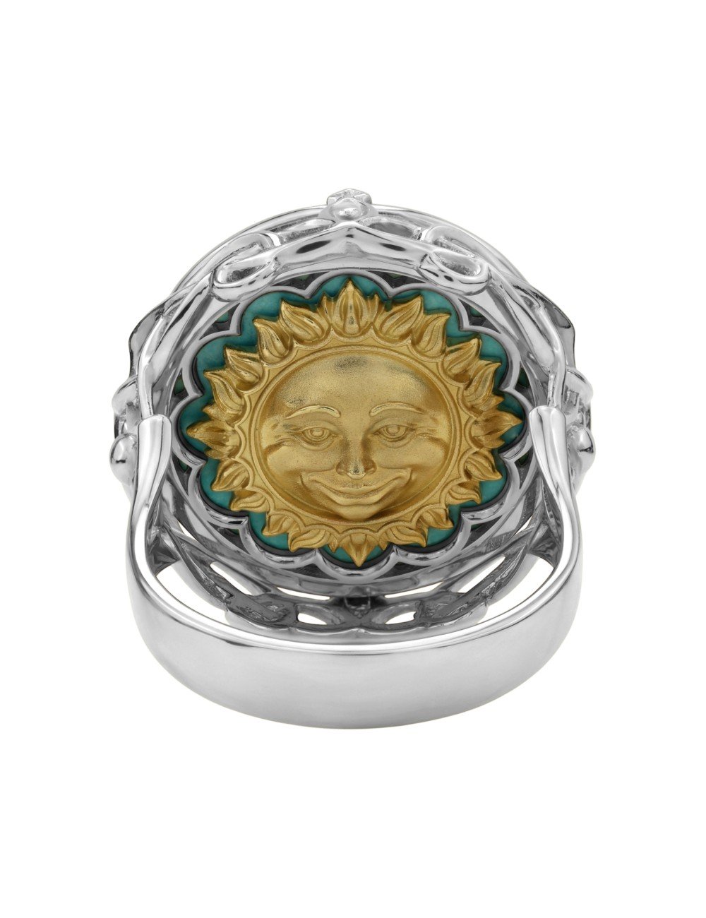 Кольцо из белого золота 585 пробы c бирюзой и лазуритом