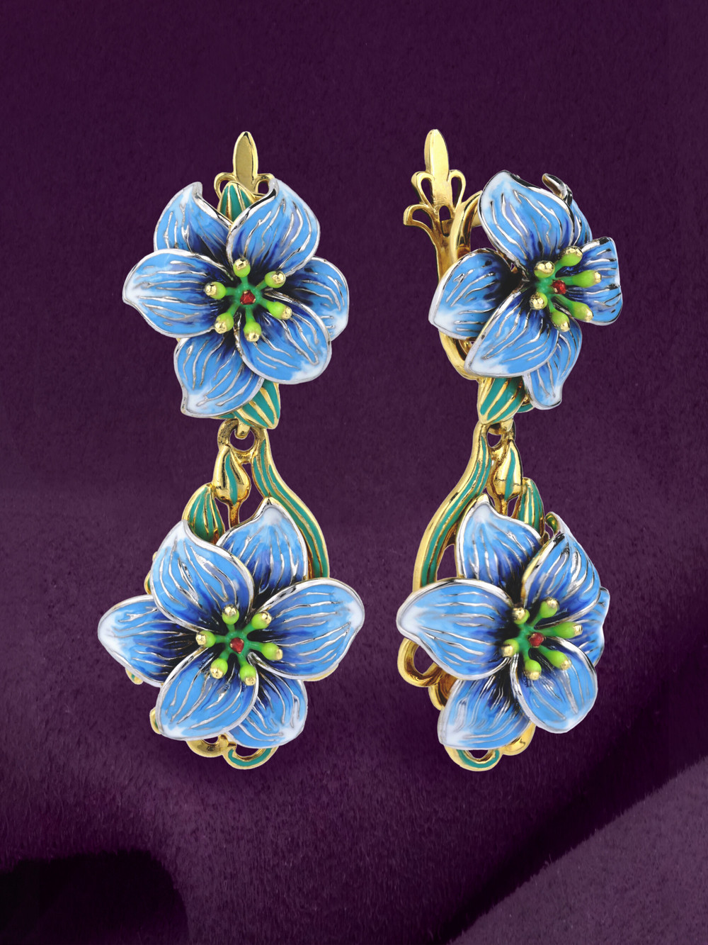 Серьги из лимонного золота c эмаль