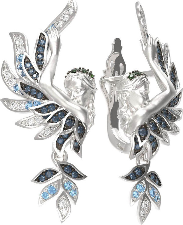 Серьги из белого золота c фианитом