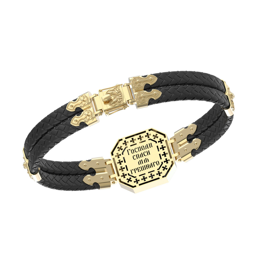 Браслет из лимонного золота c шнурком и ониксом