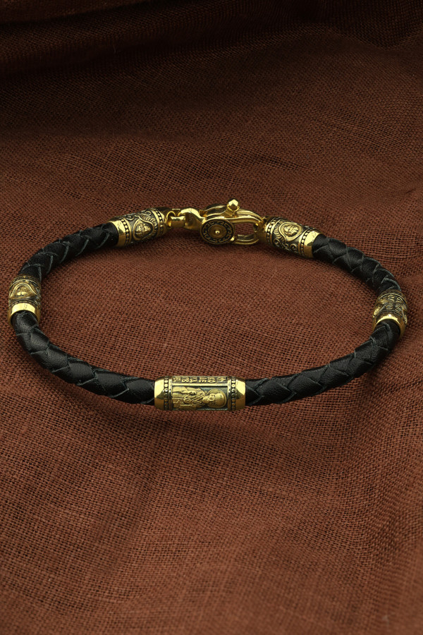 Браслет из лимонного золота c кожаным шнурком