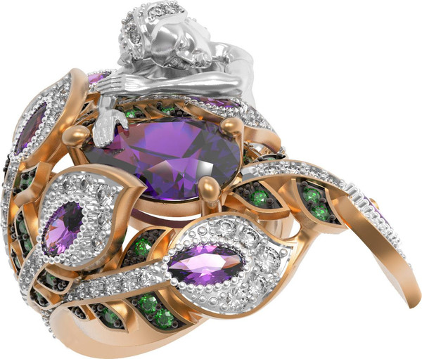 Кольцо из золота c фианитом и аметистом