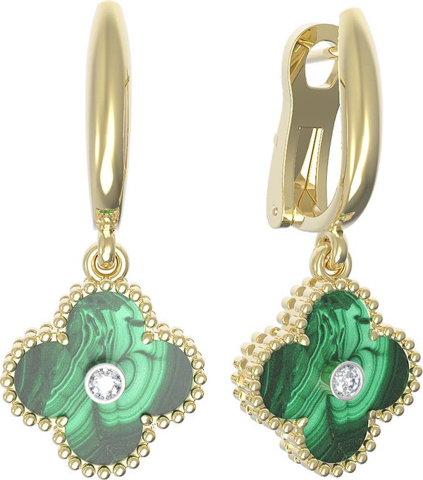 Серьги из лимонного золота c бриллиантами и малахитом