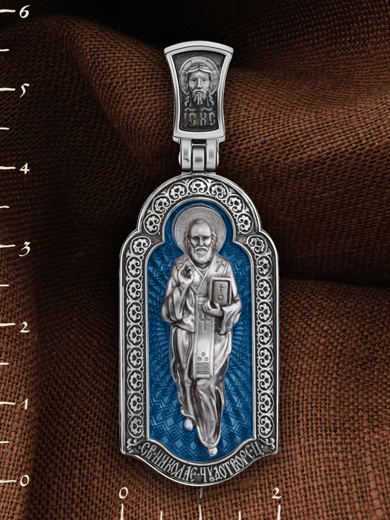 Образок из белого золота c эмаль