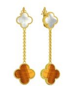 Серьги из лимонного золота 585 пробы c тигровым глазом и перламутром