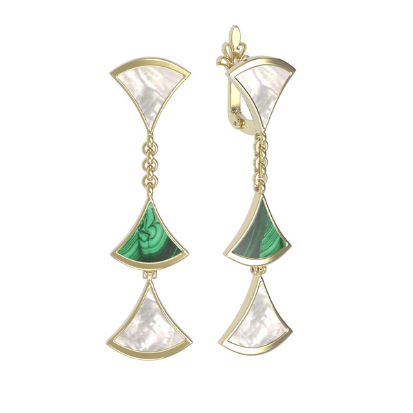 Серьги из лимонного золота c малахитом и перламутром