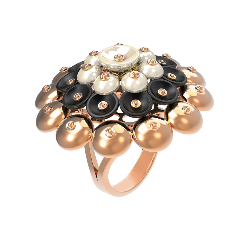 Кольцо из золота c ониксом и перламутром